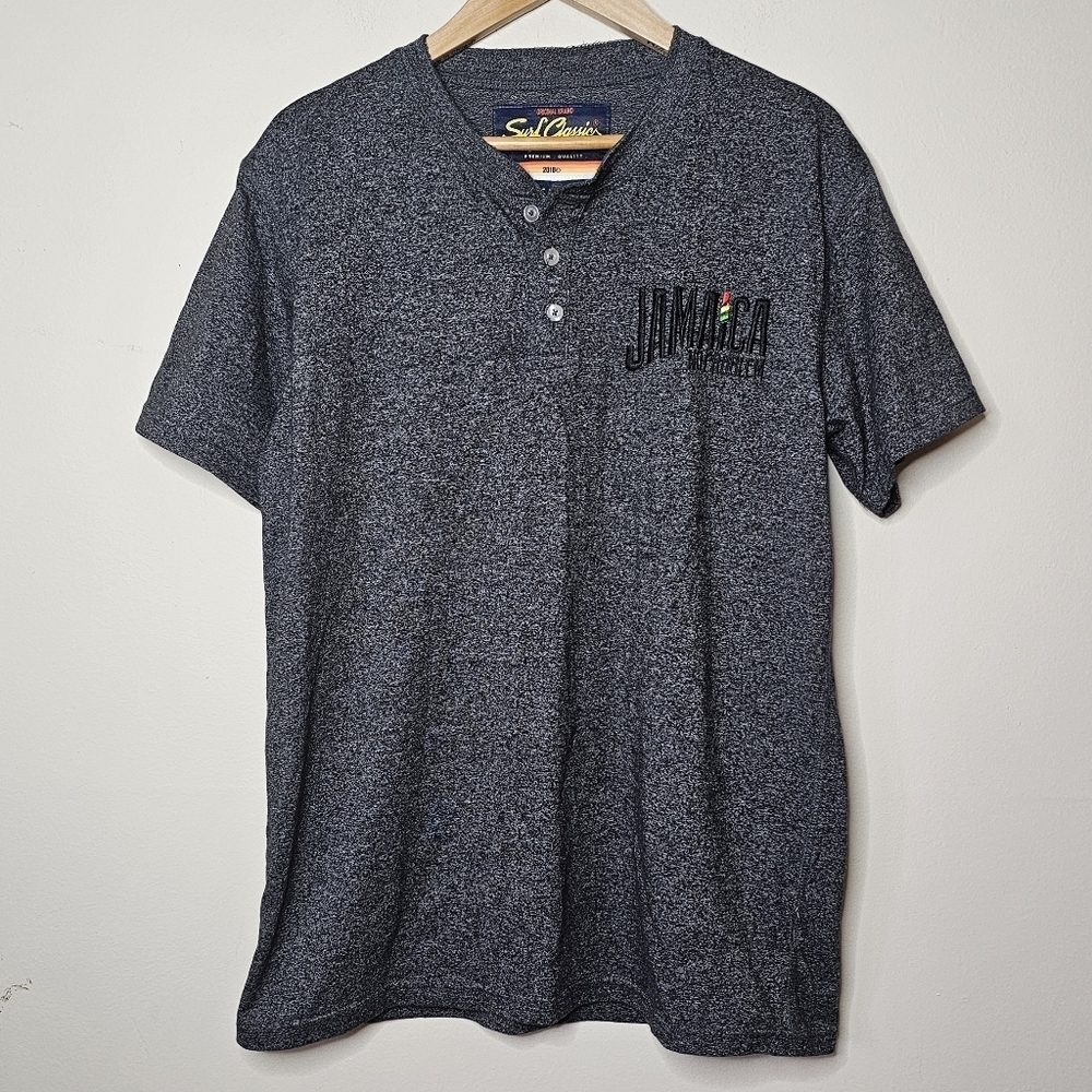 Surf Classics Jamaica No Problem Graphic 1/4 Button Tee Size Large - Picture 2 of 6